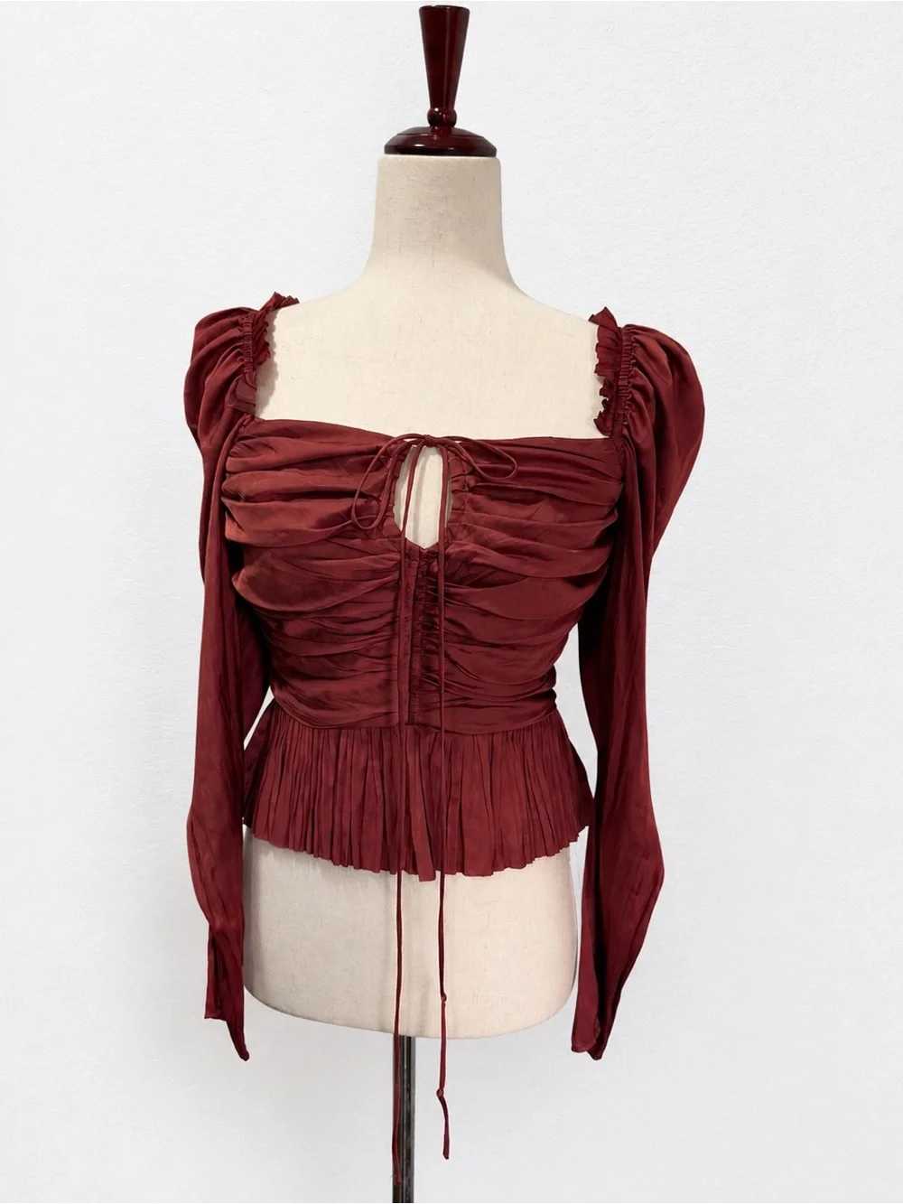 Ulla Johnson Mirelle Burgundy Ruched Peplum Puff Sleeve Blouse size 2